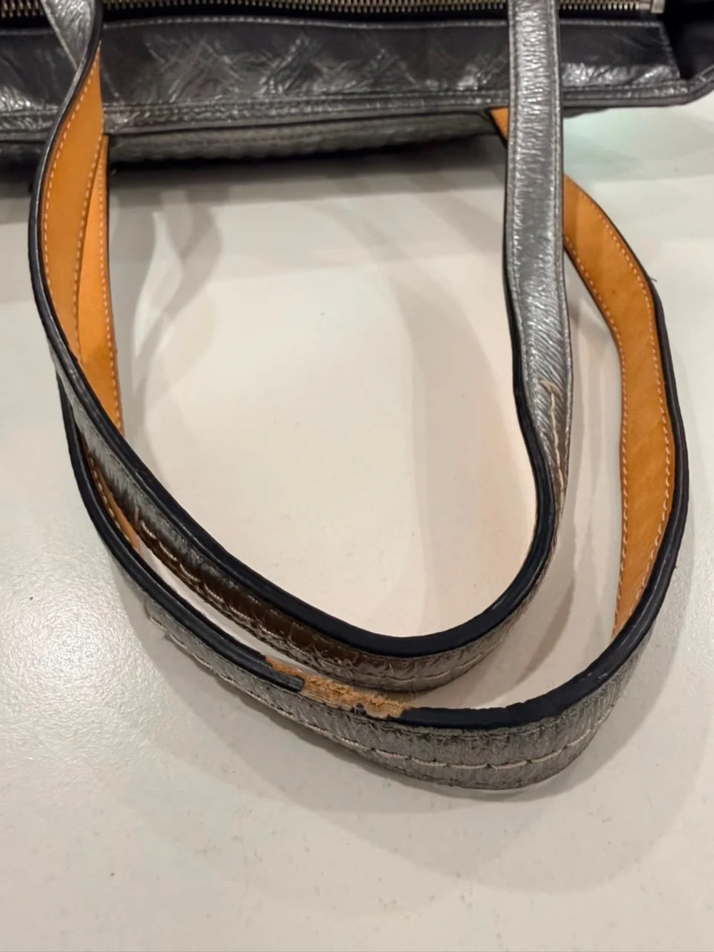 Coach Poppy Silver Quilted Metallic Signature Monogram Gray Black Tote #18676